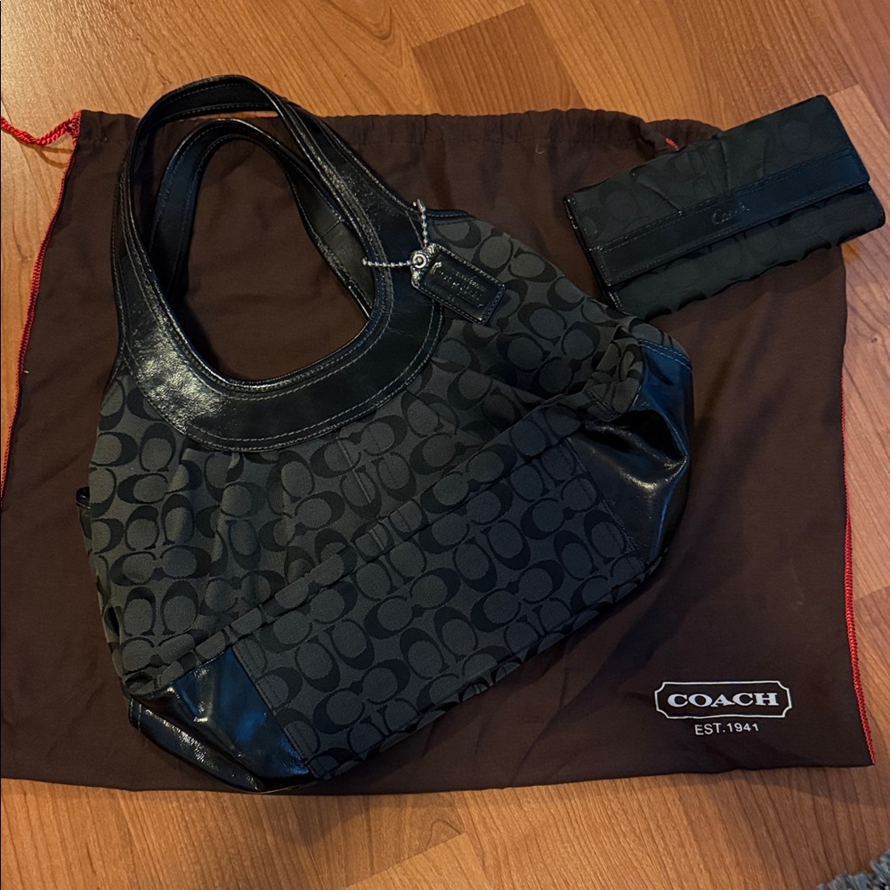 Coach Black Signature Shoulder Bag and Wallet